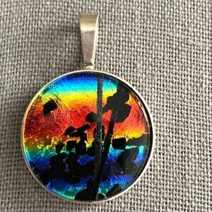Vtg Kabana KBN 925 Inlaid Glass Sunset Colors Sterling Silver Pendant - NEW